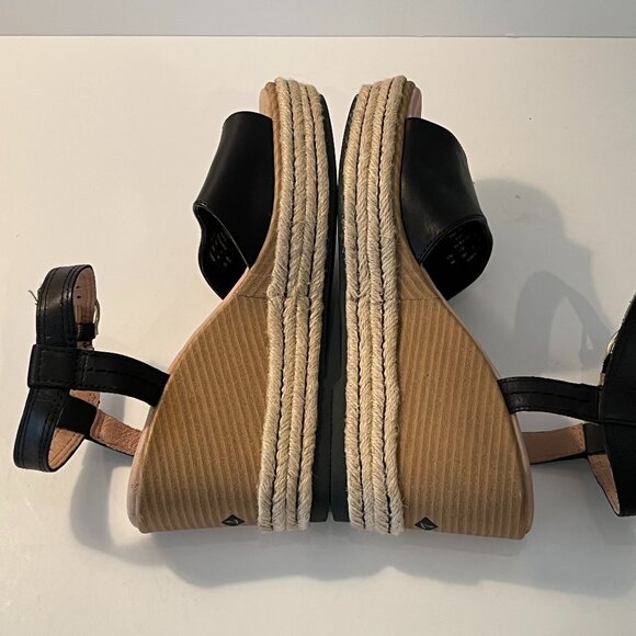Sperry "Plush Wave" Wedge Black Leather & Jute Sandals ~ Women's Size 9.5M ~ EUC - Picture 9 of 13